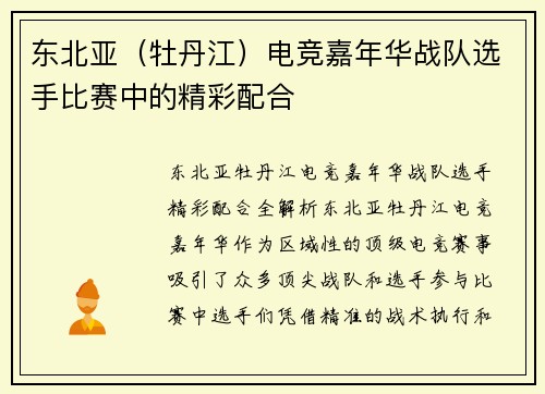 东北亚（牡丹江）电竞嘉年华战队选手比赛中的精彩配合