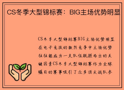 CS冬季大型锦标赛：BIG主场优势明显