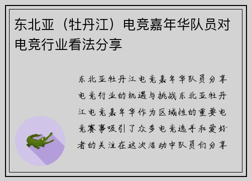 东北亚（牡丹江）电竞嘉年华队员对电竞行业看法分享