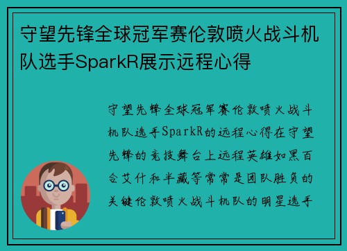 守望先锋全球冠军赛伦敦喷火战斗机队选手SparkR展示远程心得