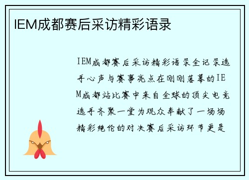 IEM成都赛后采访精彩语录