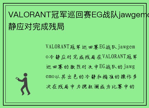 VALORANT冠军巡回赛EG战队jawgemo冷静应对完成残局