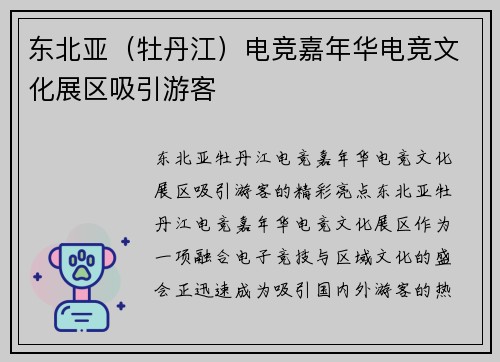 东北亚（牡丹江）电竞嘉年华电竞文化展区吸引游客